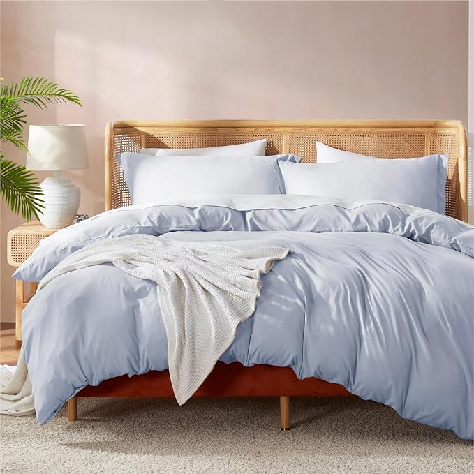 Nestl Full Duvet Cover Set with Comforter Insert - Ice Blue 4 Piece 80x90 Duvet Cover & 2 Pillow Shams with White Quilted Down Alternative Comforter, Ultra Soft, All Season