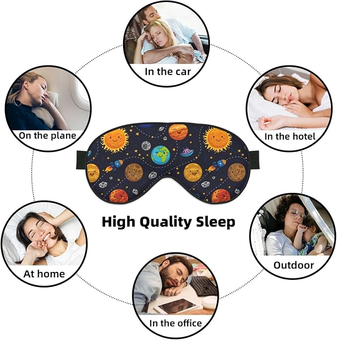 Outer Space Planets and Star Sleeping Eye Mask Stars and Comets Eye Mask for Sleeping Soft Comfort Eye Shade Blackout Eye Cover for Deep Rest Travel Nap Meditation