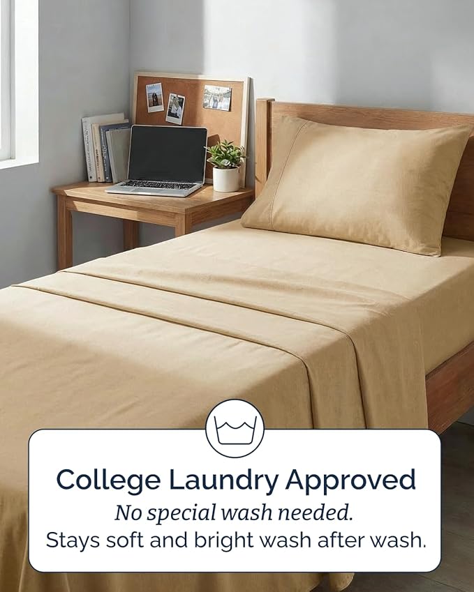 Twin XL 4 Piece Sheet Set - Comfy, Breathable & Cooling - Soft Hotel Luxury Bedding for Women, Men, Kids, Teens and Children - 1 Flat & 1 Fitted Sheet & 2 Pillowcases with Deep Pockets - Heathered Tan