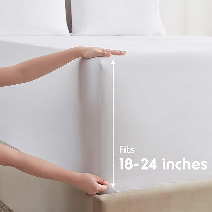 Nestl Extra Deep Queen Sheet Set - 6 Piece Breathable & Cooling Sheets - Hotel Luxury Bedding Set w/18-24 Inch Deep Pockets - Easy & Secure Fit - Super Soft, Wrinkle Free & Comfy - White