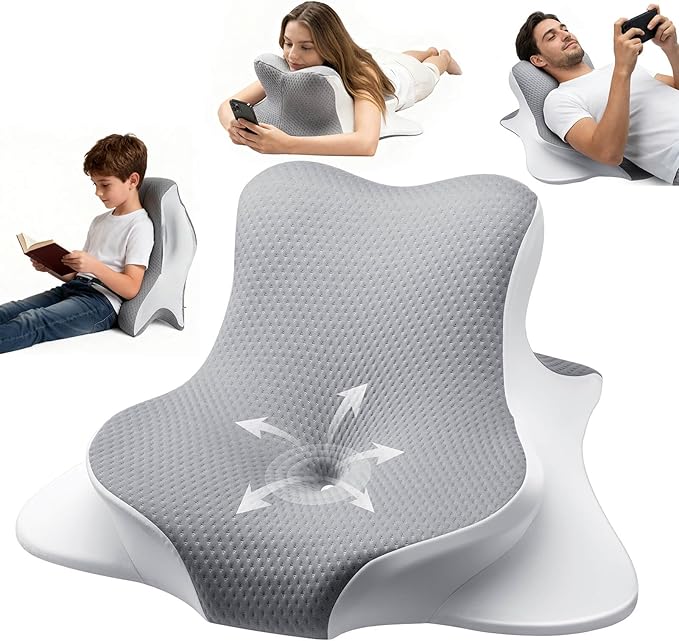 Ergonomic Memory Foam Reading Pillow - Wedge Back & Neck Support for Bed, Sofa & Floor - Relieves Acid Reflux, Back Pain & Arm Fatigue for Gamers, Readers & Nursing Moms (Washable Cover)
