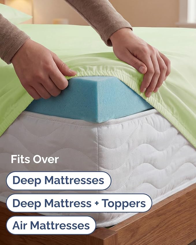 Extra Deep Twin XL Sheet Set - 3 Piece Breathable & Cooling Bed Sheets - Easily Fits 18 to 24 inch Mattress - Soft, Wrinkle & Fade Free w/ Extra Deep Pockets - Hotel Luxury Bedding - Light Sage Green