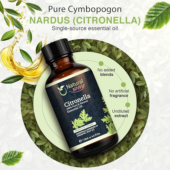 Citronella Essential Oil for Diffusers | Natural Aroma Oil for Home Fragrance, Humidifier & DIY Candle Making, Long Lasting Scent for Office, Bedroom & Soothing Scent 4 Fl Oz (120 mL)