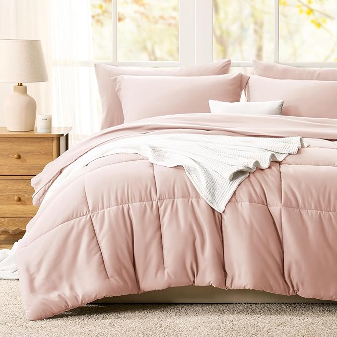 CozyLux Queen Comforter Set Blush Pink - 7 Pieces Bed in a Bag Queen, All Season Breathable Bedding Sets, Oeko-Tex Certified Bed Set with Down Alternative Comforter, Sheets, Pillowcases & Pillow shams