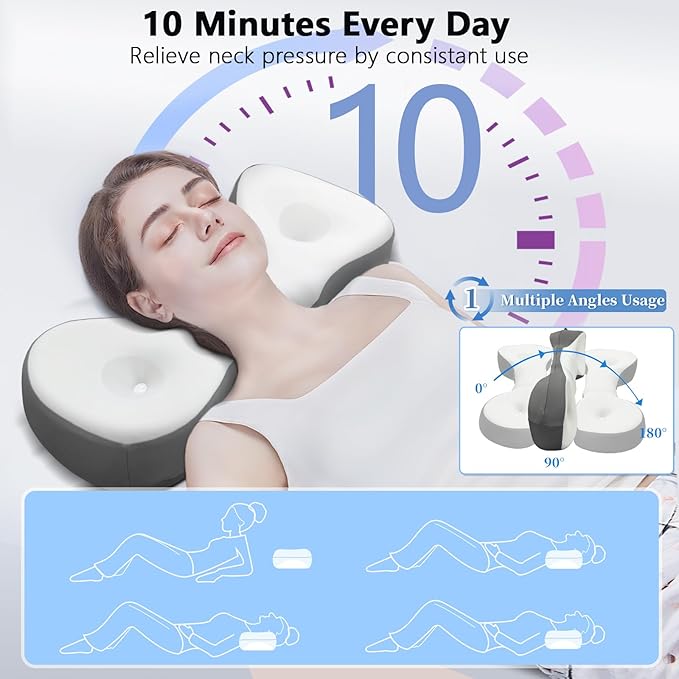 Cervical Neck Roll Pillow, Say Goodbye to Neck Pain, Travel Neck Support Pillow for Side Sleepers, Ergonomic Memory Foam Camping Pillow, Cervical Traction Device with Storage Bag