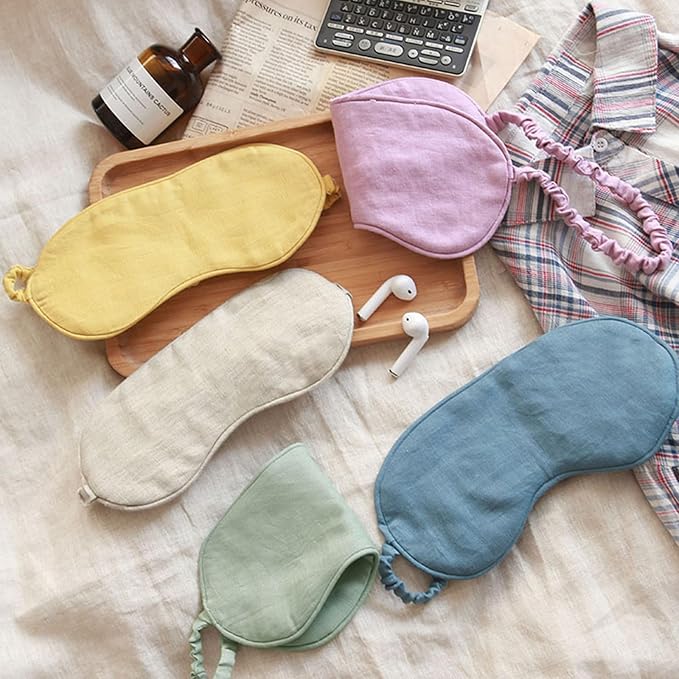 100% Pure Linen Sleep Mask Blackout Eye Mask for Sleeping, Eye Cover with Adjustable Strap - Organic Cotton Core Linen Eyes Mask Breathable for Travel - Gift for Women Men (Moonlight Gray)
