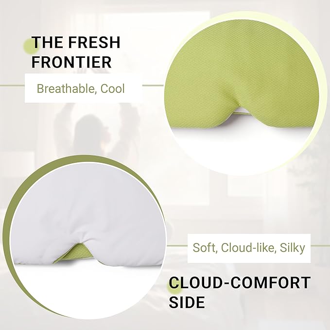 Reversible Full-Cover Meadow Mint White Cotton Eye Mask for Sleep, Adjustable Breathable Wrap, Lightweight Total-Dark Blindfold for Sleep Travel, Holiday Gift Kit for Women Girl Men Adults