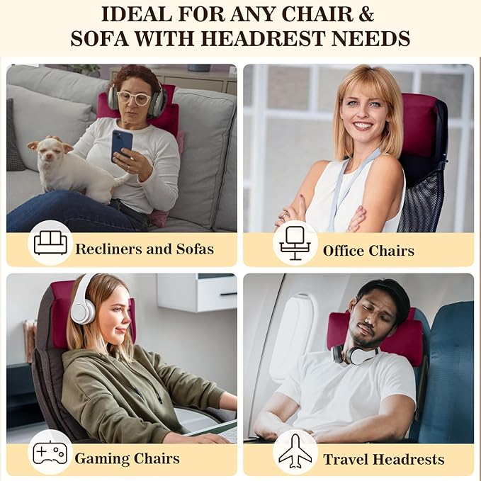 Recliner Headrest Pillow, Adjustable Comfort Neck & Head Support Pillow, Soft Velvet Non-Slip Headrest for Pain Relief & Relaxation, Ideal for Recliner, Couch, Chair, Sofa