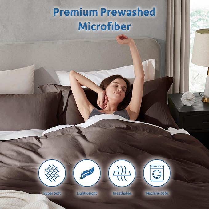 Nestl Chocolate Brown Duvet Cover Full Size - Soft Double Brushed Full Size Duvet Cover Set, 3 Piece, with Zipper Closure, 1 Duvet Cover 80x90 inches and 2 Pillow Shams