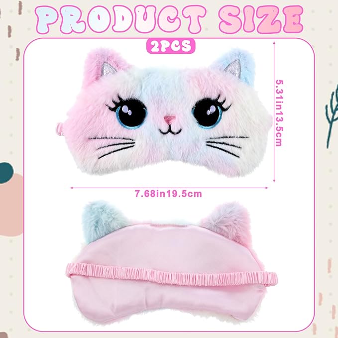 Kids Sleep Mask, 2 Pcs Cute Plush Cat Sleeping Mask for Women Soft Colorful Girls Sleep Masks Comfortable Funny Animal Sleeping Eye Cover for Women Home Travel Gift (Cat, Koala)