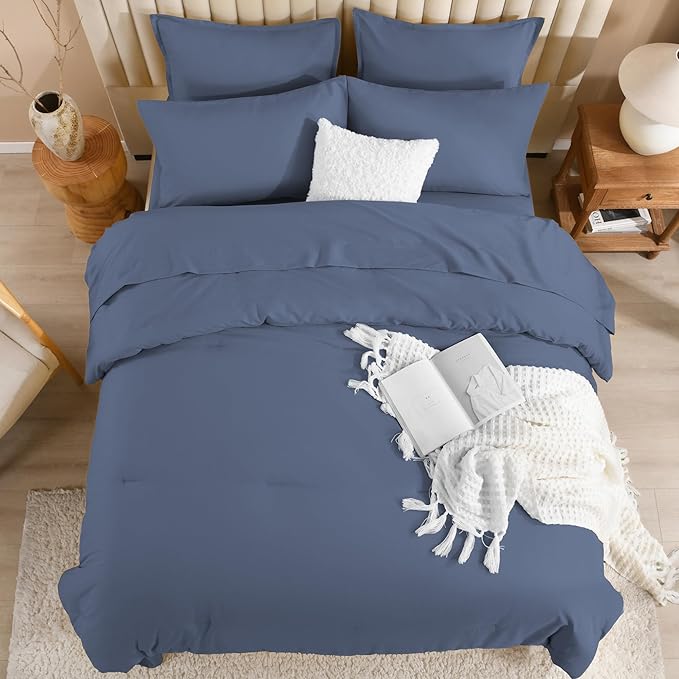 Litanika Twin Comforter Sets Bluish Grey - 5 Pieces Bed in a Bag Beddding Sets, Solid Lightweight Bed Set with Comforter, Sheets, Pillowcase & Sham
