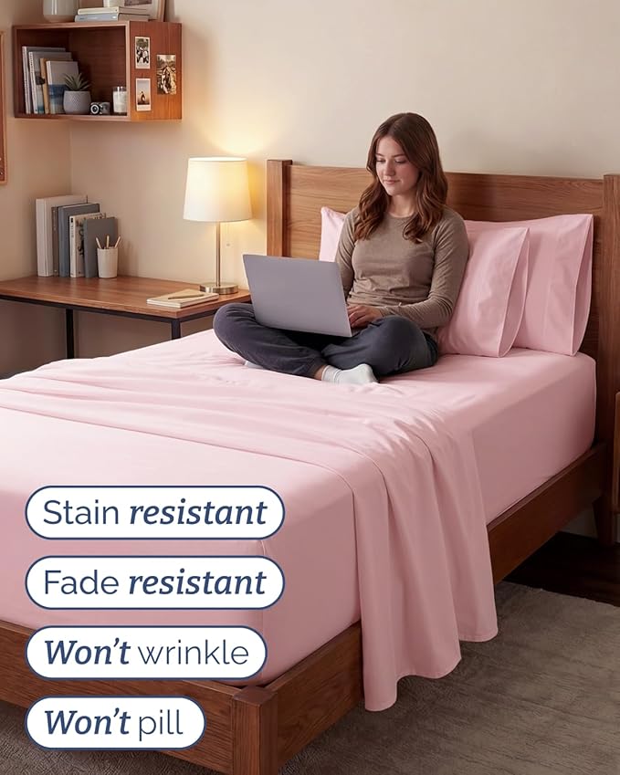 Extra Deep Twin XL Sheet Set - 4 Piece Breathable and Cooling Sheets - Hotel Luxury Bedding for Women, Men, Kids & Teens - Easy & Secure Fit - Soft and Wrinkle Free - Extra Deep Pockets - Baby Pink