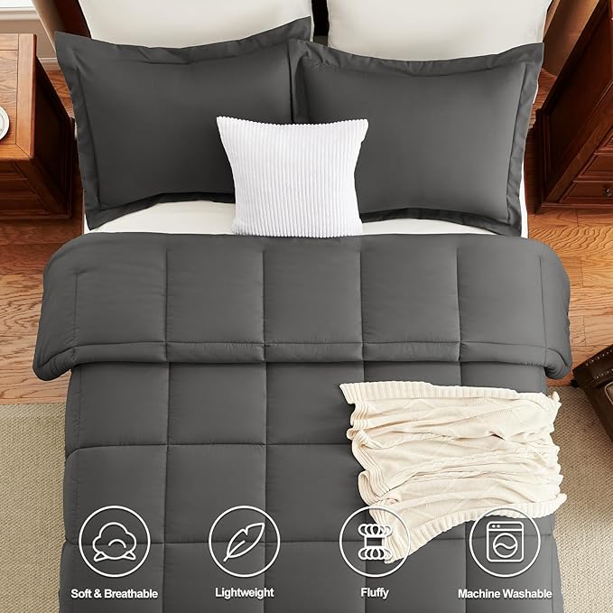 CozyLux Twin/Twin XL Comforter Set Dark Grey - 2 Pieces Box Stitched Twin Bed Set for Teen Boys and Girls with All Season, Soft Bedding Sets with 1 Down Alternative Comforter and 1 Pillow Sham