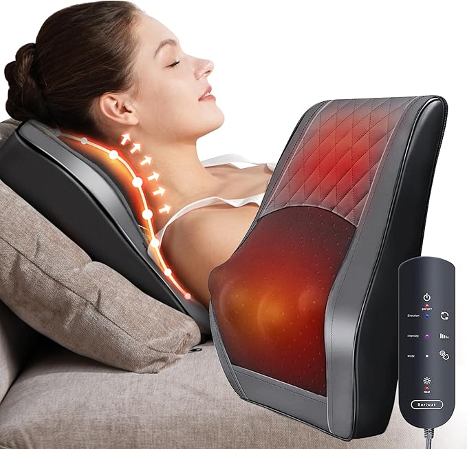 Boriwat Back Massager with Heat, 3D Kneading Massage Pillow for Back, Neck, Shoulder, Leg Pain Relief Deep Tissue, Gifts for Women Men Mom Dad(Dark Gray)