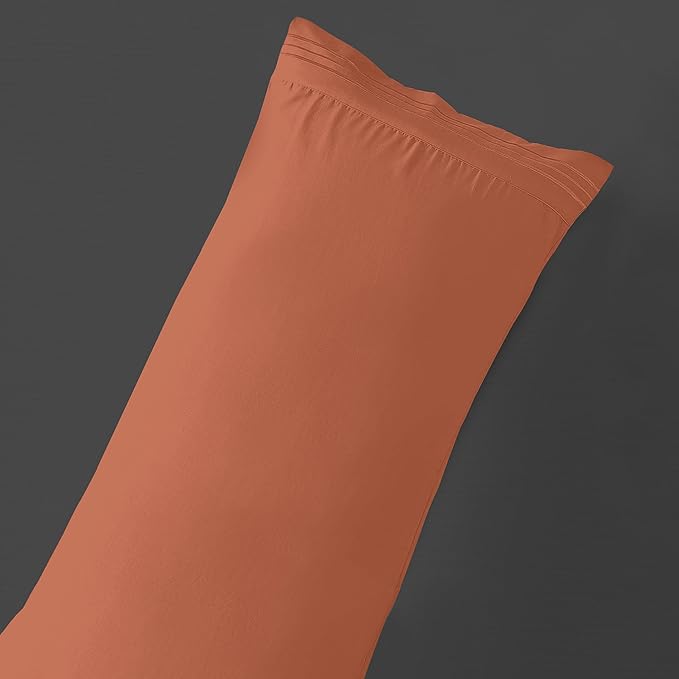 Mocassi 1-Piece Premium Body Pillowcase 1800 Series Hotel Quality Microfiber - Soft and Breathable with 3-Line Embroidery Wrinkle and Stain Resistant, Easy Care, 21" x 54", Cooper