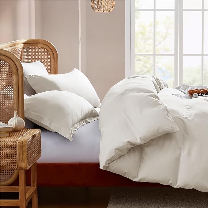 Nestl Twin Duvet Cover Set with Comforter Insert - Off White 3 Piece 68x90 Duvet Cover & 1 Pillow Sham with White Quilted Down Alternative Comforter, Ultra Soft, All Season