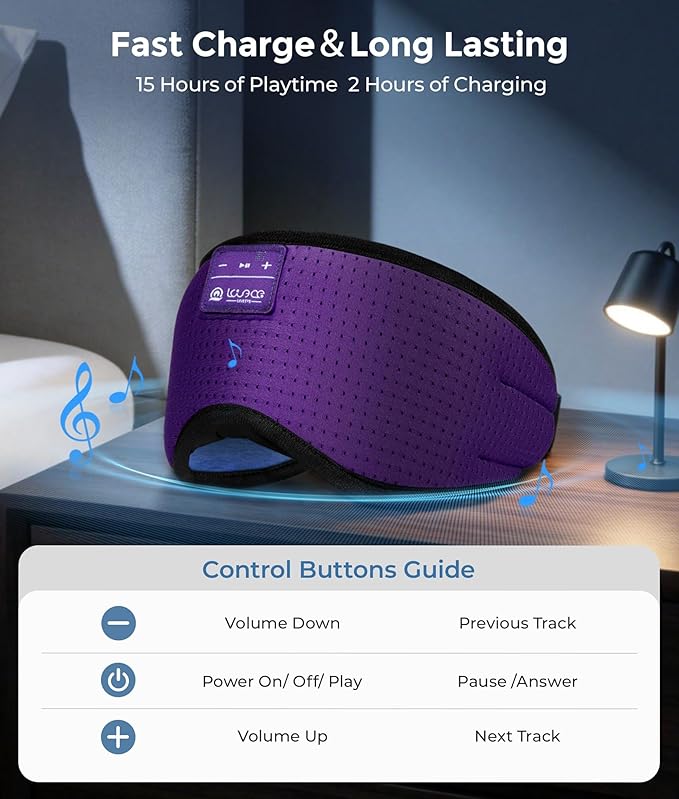 LOVE EYE Sleep Headphones Bluetooth 5.4 Sleeping Eye Mask Wireless Music Earphones with HD Speakers for Side Sleepers Total Blackout Cotton Mask for Travel, Office, Unique Gifts (Deep Purple)