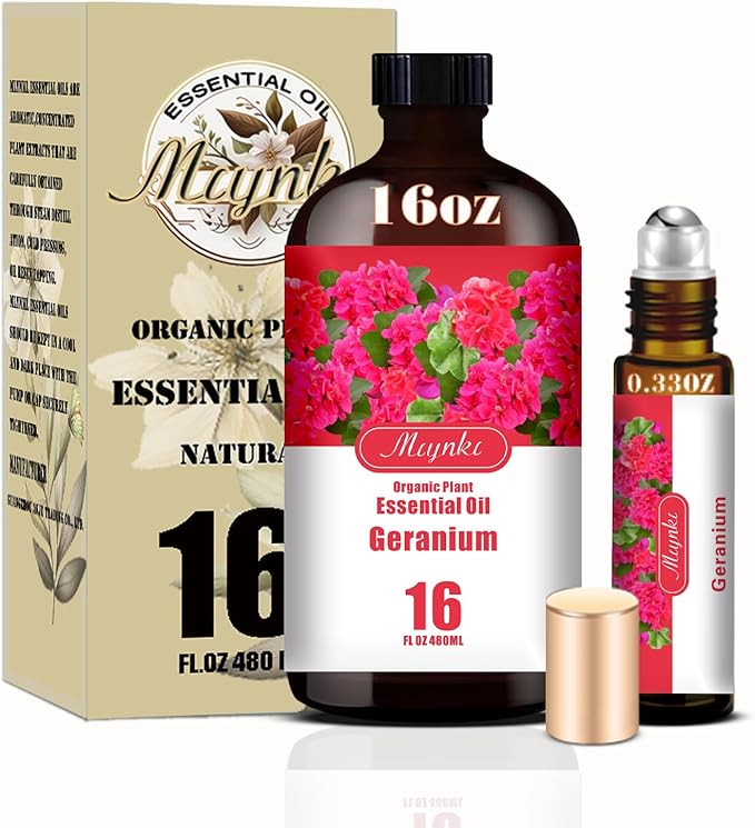 Geranium Essential Oil – MLYNKL Geranium Oils 16.33 fl oz for Diffusers, Humidifiers, Massage, DIY Candles, Soap, Cleaning, Home, Yoga, Office, Gifts - 490 ml