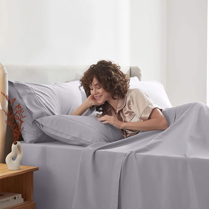 Nestl Extra Deep Cal King Sheet Set - 6 Piece Breathable & Cooling Sheets - Hotel Luxury Bedding Set w/18-24 Inch Deep Pockets - Easy & Secure Fit - Super Soft, Wrinkle Free & Comfy - Gray Lavender
