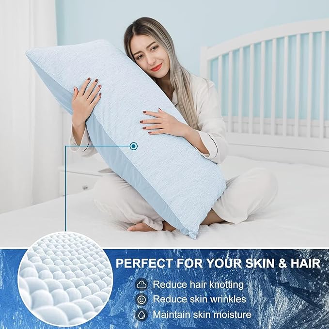 HOMFINE Cooling Pillowcase Body Size - Double Side Q-Max 0.439 Cooling Fiber for Pillow Protector, Long Cold Pillow Cover for Hot Sleeper Night Sweat, Hidden Zipper, 1 Pack (20"x54", Light Blue)