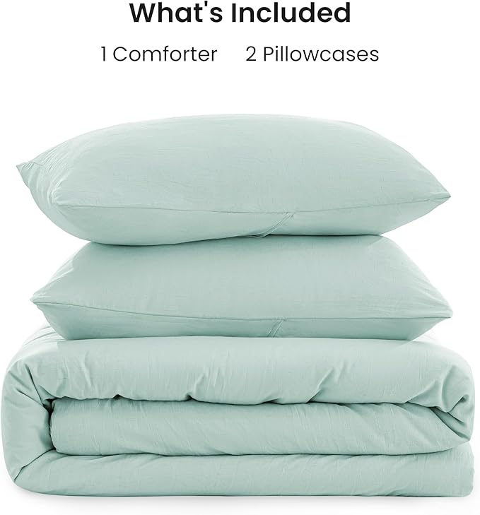Love's cabin King Size Comforter Set Light Blue, 3-Piece 90% Polyester 10% Linen Blend Bedding Set, Linen-Look Textured Stripe, Down Alternative All-Season Comforter with Pillow Shams | Soft, Breathable, Lightweight