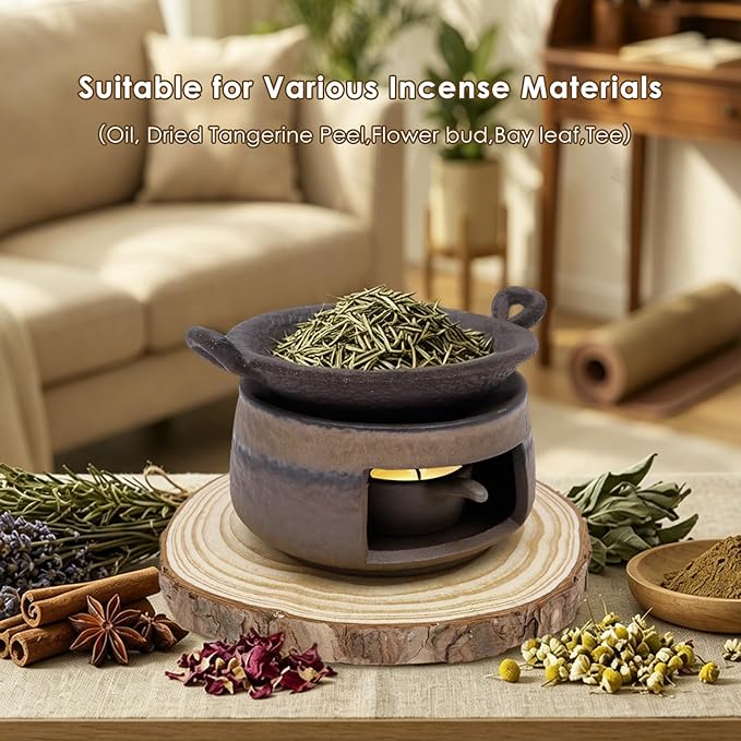 Ceramic Aromatherapy Burner, Incense Burner Kit with Clip and Pine Pad, Essential Oil Burner, Zen Incense Holder for Home Fragrance, Meditation, Relaxation & Bedroom Decor