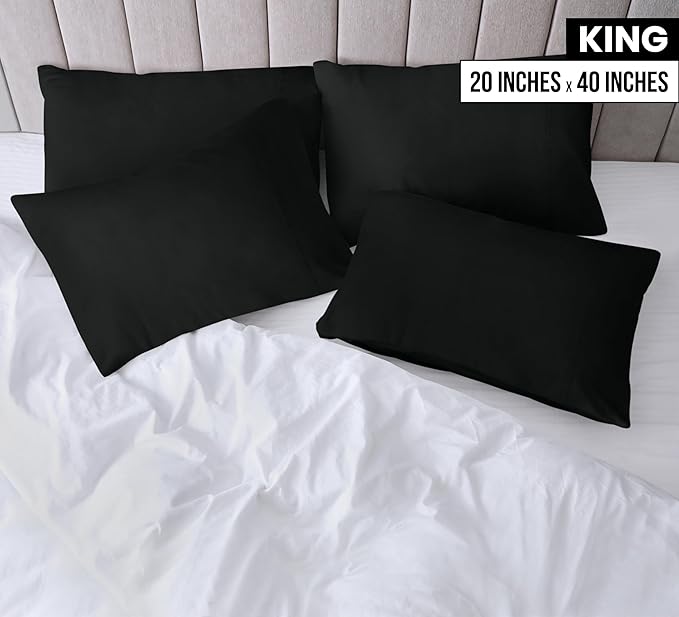 Utopia Bedding King Pillow Cases - 4 Pack - Envelope Closure - Soft Brushed Microfiber Fabric - Shrinkage and Fade Resistant Pillow Covers King Size 20 X 40 Inches (King, Black)