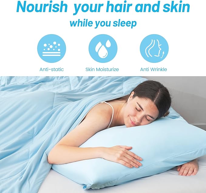 Cozy Bliss Cooling Pillow Cases for Hot Sleepers, Q-Max>0.45, King Size Set of 2, Soft & Silky Pillow Covers with Envelope Closure,Gift, Cool Blue, 20x36 Inches