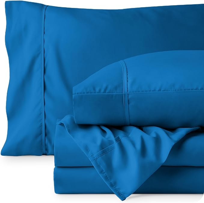Bare Home King Sheet Set - 1800 Ultra-Soft Microfiber King Bed Sheets - Double Brushed - Deep Pockets - Easy Fit - 4 Piece Set - Bedding Sheets & Pillowcases (King, Medium Blue)
