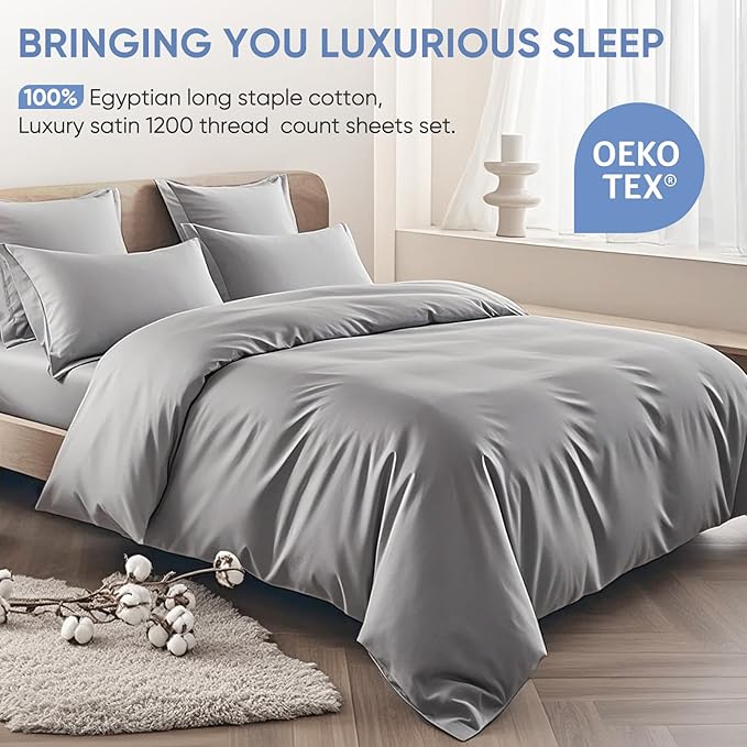 TWK 1200 TC 100% Egyptian Long-Staple Cotton Bedding Sheets Set, Luxury Hotel Style Deep Pocket with Elastic Reinforced Seams Sheet Set, Soft & Comfy Natural Sheets