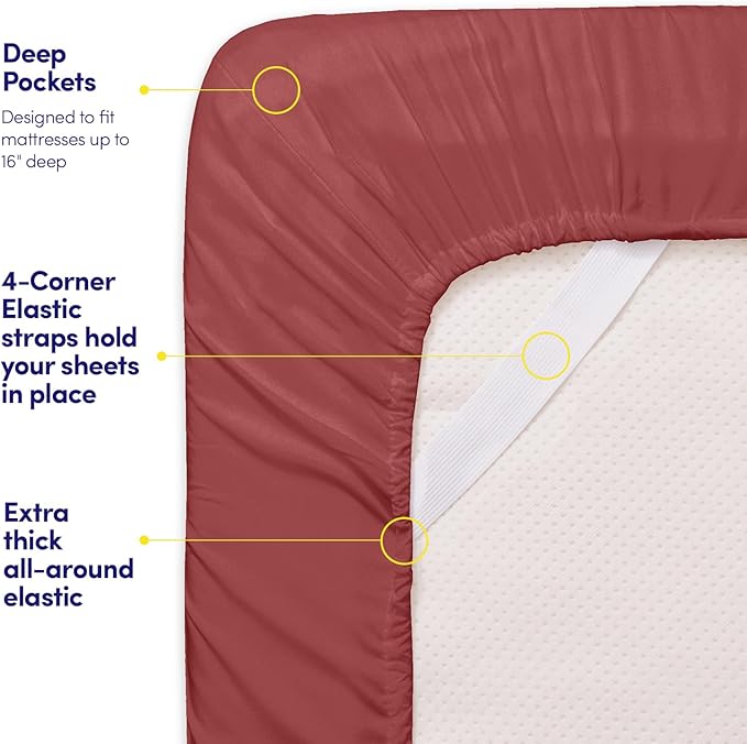 1500 Supreme Collection Extra Soft Split King Sheets Set, Burgundy - Luxury Bed Sheets Set with Deep Pocket Wrinkle Free Bedding, Over 40 Colors, Split King Size, Burgundy