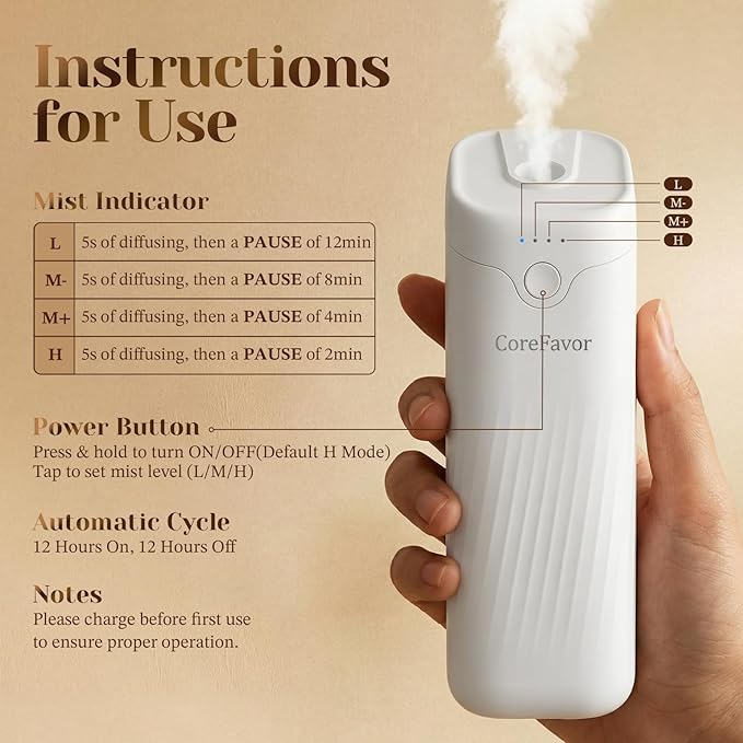 Ultrasonic Aroma Diffuser 2x120ml Essential Oil, Portable Battery-Operated Cold Air Aroma Scent Machine, 4 Adjustable Intensity Levels, Quiet Diffuser for Bedroom Office Bathroom Car