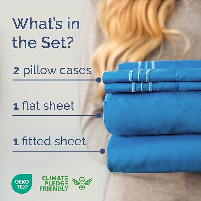 King Size 4 Piece Sheet Set - Comfy Breathable & Cooling Sheets - Hotel Luxury Bed Sheets for Women and Men - Deep Pockets, Easy-Fit, Soft and Wrinkle Free Sheets - Royal Blue Oeko-Tex Bed Sheet Set