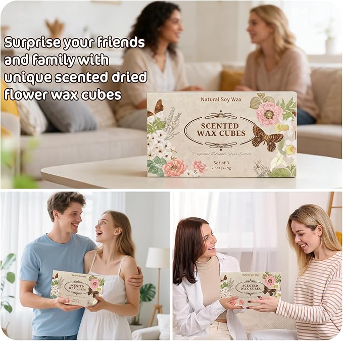 SCENTORINI Wax Melts, 6 Pack Scented Wax Cubes, Soy Wax Melts Tarts with Natural Dried Flower & Highly Scented Essential Oil, Candle Wax for Warmer Gift Set for Home Fragrance