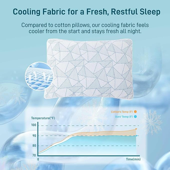 Cotelovo Shredded Memory Foam Cooling Soft Bamboo Viscose Pillows Adjustable Hypoallergenic Hotel Quality Pillows for Stomach, Back or Side Sleeper, Oeko-TEX Certified Queen Size Set of 2