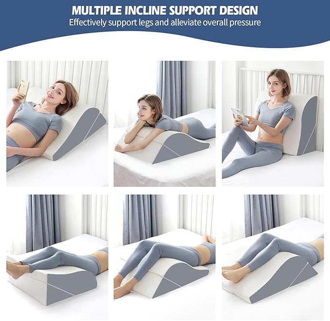 Simpledad 2PCS Leg Elevation Wedge Pillows for Sleeping, Leg Wedge Pillow After Knee Replacement Post Surgery, Leg Wedges for Elevation for Swelling, Circulation, Adjustable 3-in-1 Height