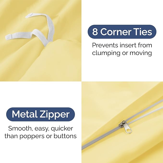 Duvet Cover Queen Size Set - Extra Soft Queen Duvet Cover 90" x 90" with 2 Pillow Shams - Hotel Luxury, Easy Care & Fade Free w/ Zipper Closures & Ties - All Season, Comfy, Cozy & Breathable (Yellow)