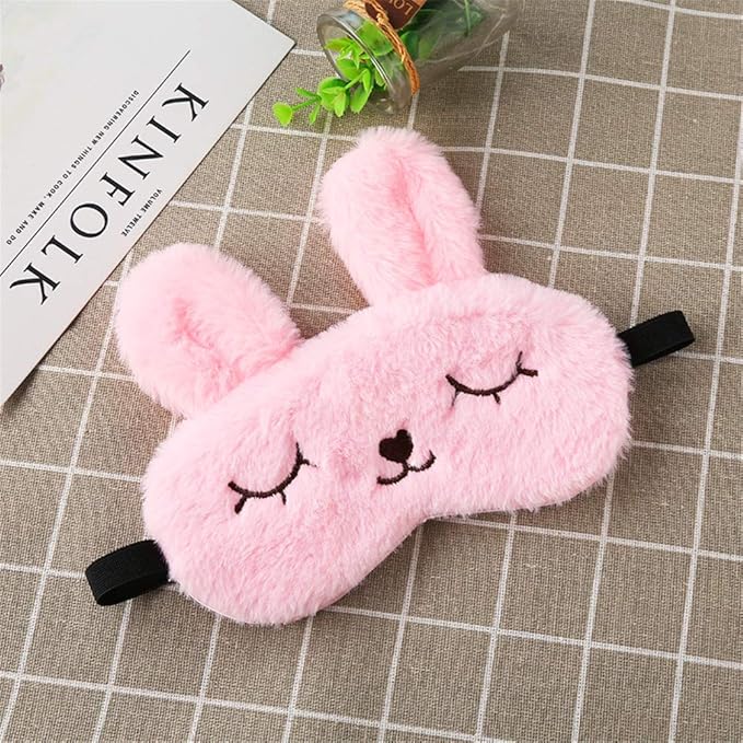 Cute Animal Sleeping Mask Soft Plush Blindfold Cute Rabbit Panda Koala Eye Cover Eyeshade for Kids Teens Girls Women (Pink)