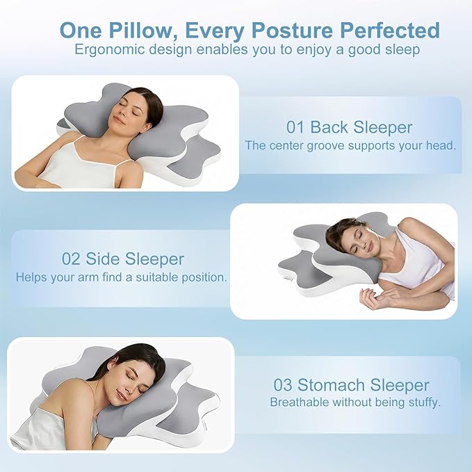 Sleep Apnea Pillow with Neck Pain & Snoring Relief-Orthopedic Cervical Pillow,Ergonomic Contour Memory Foam Pillow for Side,Back,Stomach,Dreamers Relief,Medium Firm Support (Gray, Queen Size)