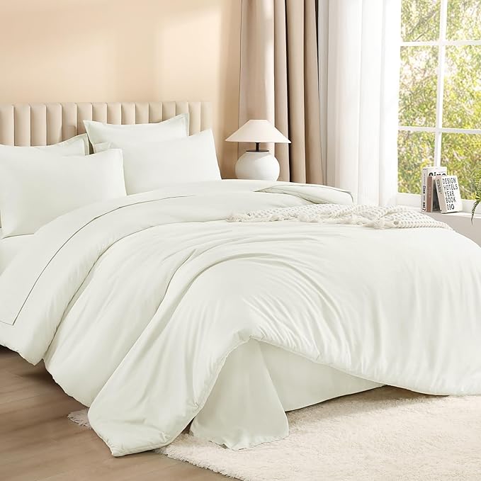 Litanika Twin/Twin XL Size Comforter Sets Grey Ivory - 5 Pieces Bed in a Bag Twin/Twin XL Bedding Comforter Sets, Solid Lightweight Bed Set with Comforter, Sheets, Pillowcase & Sham