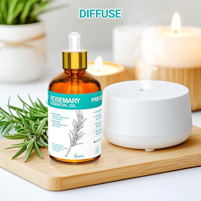 Rosemary Essential Oil with Glass Dropper 3.38 fl oz, 100% Natural Oil for Hair Care, Scalp Massage, Diffuser, Aromatherapy, Soap and Candle Making, Self Care Use