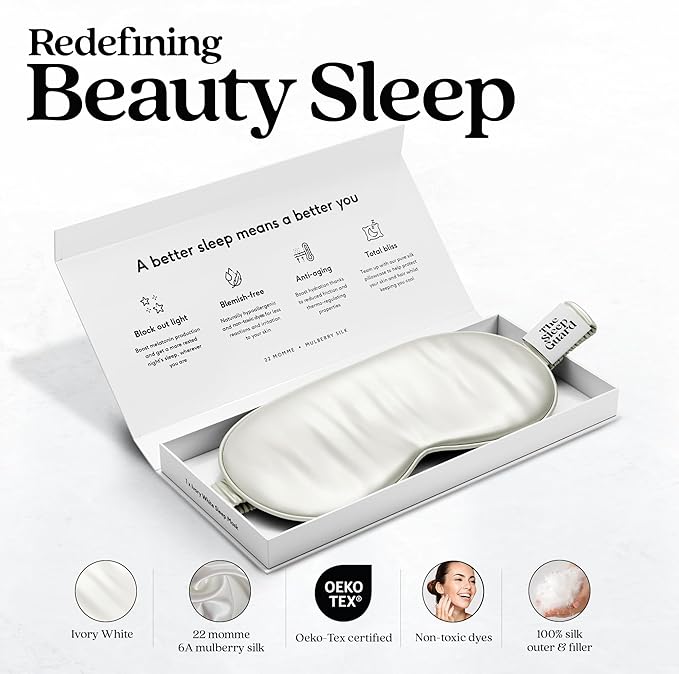 TheSleepGuard Pure Silk Sleep Mask [100% 6A Mulberry Silk, 22 Momme] Light Blocking Travel Essentials. Eye Masks for Sleeping. Black Oeko-Tex Blindfold. Eye Covers for Men & Women