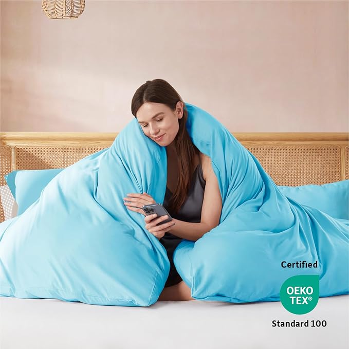 Nestl Twin Duvet Cover Set with Comforter Insert - Bright Blue 3 Piece 68x90 Duvet Cover & 1 Pillow Sham with White Quilted Down Alternative Comforter, Ultra Soft, All Season