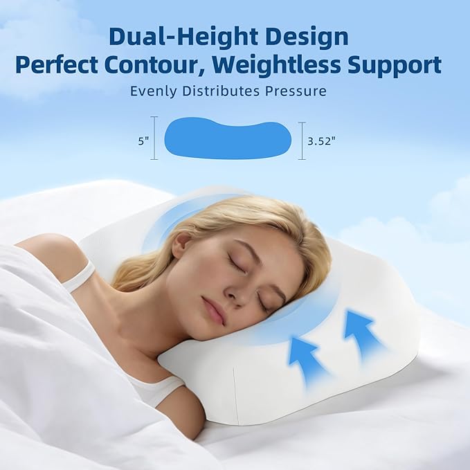 Memory Foam Pillow for Side Sleepers – Ergonomic Neck Pillow for Adults, Dual-Height 5" & 3.5" Adjustable Loft, Cooling Washable Cover, Slow Rebound, Cervical Support for Deep Sleep