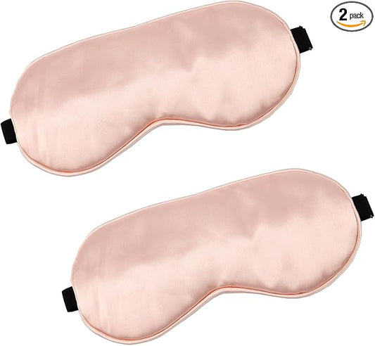 2 PCS Pink Satin Sleep Masks, Adjustable Silk Eye Mask for Sleeping, Blind Folds Soft Breathable Blindfold for Adults Couples Play Party Games Airplane Travel Essentials Eye Covers Patches Night Mask
