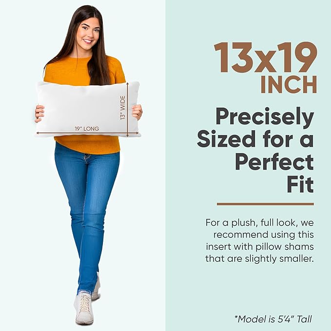 Pillowflex Synthetic Down Pillow Insert - 13x19 Down Alternative Pillow, Ultra Soft, Small Rectangle, Lumbar, Travel, Neck, Sleeping Pillow - 1 Decorative Pillow Form