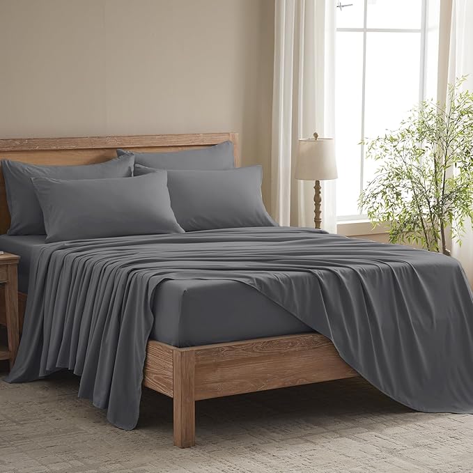 Queen Sheet Set - 6 Piece Sheets Queen Size Bed Set - Breathable & Cooling Hotel Luxury Bedding Set - Soft & Comfy Fully Elasticized 16" Deep Pocket Queen Sheets (Queen Dark Grey)