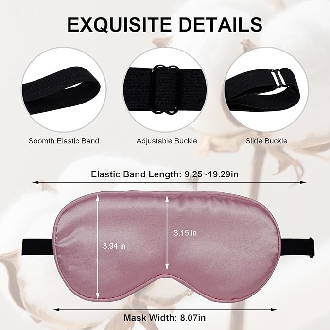 Silk Sleep Mask, Black, Adjustable Strap for Light Blocking, Travel Rest, Puffy Eyes Relief, Single Pack (Pink)
