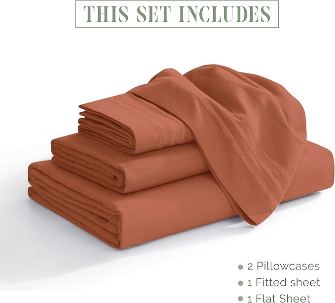 Elegant Comfort Luxury 1500 Premium Hotel Quality Microfiber 4-Piece Sheet Set - Soft, All Around Elastic 18-24 Inches Deep Fitted Sheet - Extra Deep Pocket Sheets, Full, Coral