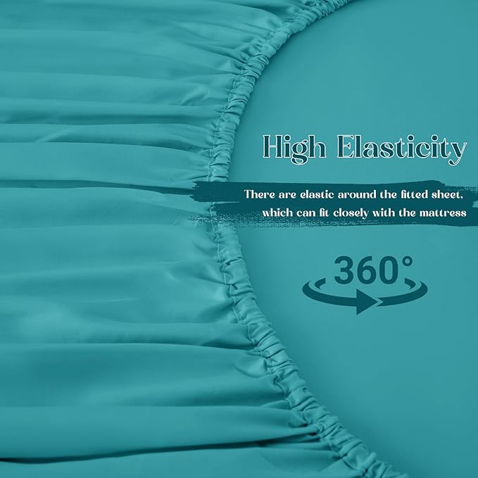 Homiest 3-Pieces Ruffle Pillow Case & Fitted Sheet Set, Teal Blue King Sheets with 2 Ruffled Pillow Shams, 15 Inch Deep Pocket, Cute & Coquette Microfiber Bed Set for Decorating Bedroom Hotel